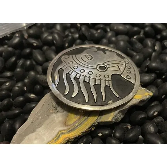 Huge Vintage Sterling Mexico Kachina Mud Man Afghan Storyteller Pin Pendant - Picture 2 of 7